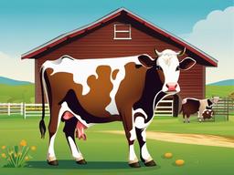 Cow clipart - cow in a farm setting  