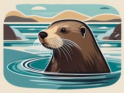 River Otter Clip Art - A river otter playing in the water,  color vector clipart, minimal style