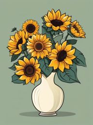 Sunflower Bouquet Clipart - A bouquet of sunflowers in a vase.  color vector clipart, minimal style