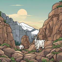 Goat cartoon - Goat climbing rocky terrain  