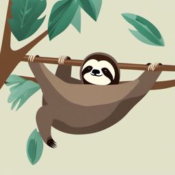 Sloth Clip Art - Relaxed sloth hanging from a branch,  color vector clipart, minimal style