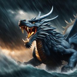 thunder dragon unleashing its thunderous roars in the midst of a violent thunderstorm, commanding the tempest. 