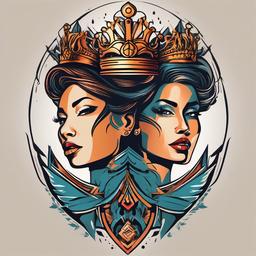 Badass King and Queen Tattoos - Make a bold statement with fierce symbols of royalty.  minimalist color tattoo, vector