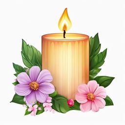 Candle clipart - Scented candle with flowers.  vector style illustration, white background