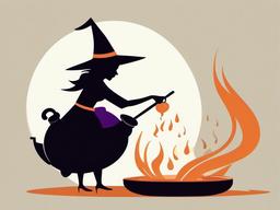 October clipart - witch stirring a potion in a cauldron  color,minimalist,vector clipart