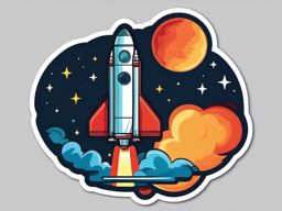 Rocket Launch Sticker - Rocket taking off into space, ,vector color sticker art,minimal