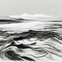 drawing of sea beach  minimal rough scribbles,doodles,black and white