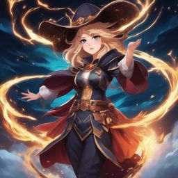 Sorceress character, on a floating citadel, summoning a powerful storm with magical incantations.  front facing ,centered portrait shot, cute anime color style, pfp, full face visible