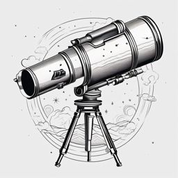 Telescope Tattoo - A telescope tattoo exploring the universe  few color tattoo design, simple line art, design clean white background