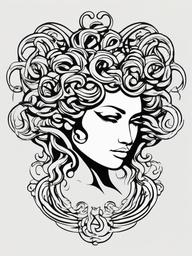 Medusa and Semicolon Tattoo - Symbolize resilience and strength with a Medusa and semicolon tattoo, expressing a powerful message through ink.  simple vector color tattoo,minimal,white background