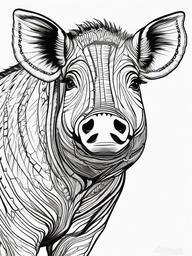 Warthog Coloring Pages - Wild Tusked African Pig  black outline printable coloring page