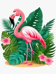 Cute Flamingo in a Tropical Oasis  clipart, simple