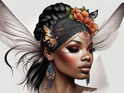african american fairy tattoos  simple color tattoo style,white background
