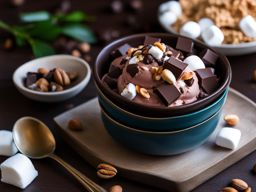 rocky road ice cream with chocolate, marshmallows, and nuts. 