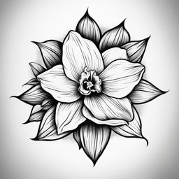 Narcissus flower tattoo, Tattoos inspired by the charming and vibrant narcissus flower.  vivid colors, white background, tattoo design