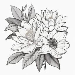 Water Lily, primrose, gladiolus flower Simple tattoo bouquet draw in minimalism style