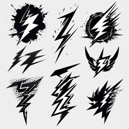 Striking Lightning Bolts - Represent the electrifying bursts of energy and inspiration with lightning bolt tattoos.  color tattoo designs,minimalist,vector,white background