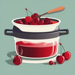 Cherry Jam Making Clipart - A pot of cherries being cooked for jam.  color vector clipart, minimal style