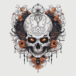 Creepy Halloween Tattoo - Tattoo with a creepy and unsettling Halloween-inspired design.  simple color tattoo,minimalist,white background