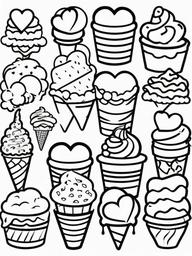 Heart Ice Cream Cone Coloring Pages - Fun Heart-Shaped Ice Cream Designs  minimal black outline printable sheet, coloring page