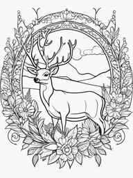 Deer Coloring Pages - Deer with a whimsical pattern in the background  simple coloring pages