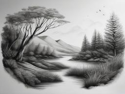 pencil drawing of nature  minimal rough sketch scribbles,doodles,black and white