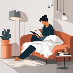 Reading clipart - person reading while lying in bed  color,minimalist,vector clipart