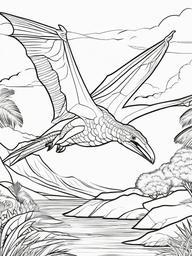 Pterodactyl Coloring Pages - Flying Prehistoric Reptile  black outline printable coloring page