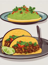 Taco clipart - taco on a plate with guacamole on the side  color,minimalist,vector clipart