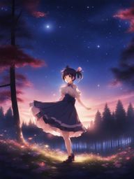 nico yazawa - dances under a starry sky during a mesmerizing idol concert in a moonlit forest. 