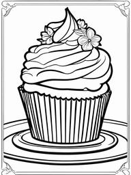 Cake Coloring Pages - Strawberry cupcake with whipped cream  simple coloring pages