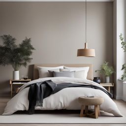 scandinavian-style bedroom with neutral colors and minimalistic decor. 