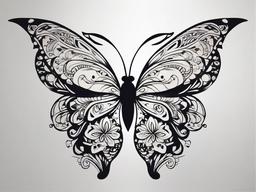 butterfly mehndi tattoo design  simple color tattoo, minimal, white background