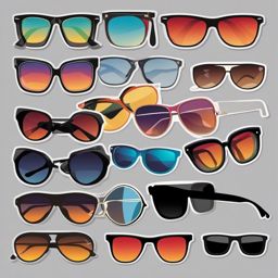 Sunglasses Variety Sticker - Diverse collection of sunglasses, ,vector color sticker art,minimal