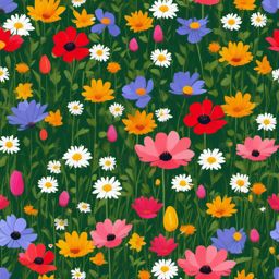 Wildflower field in bloom clipart  simple, 2d flat