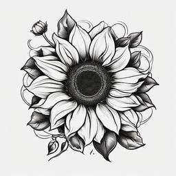 Sunflower Tattoo Black and White - Black and white tattoo featuring a sunflower design.  simple color tattoo,minimalist,white background