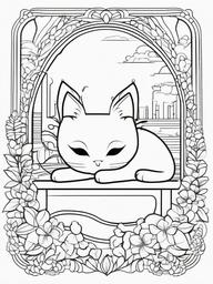 Kitty on a Pillow Coloring Pages - Sleeping Kitty Resting on a Pillow  minimal black outline printable sheet, coloring page