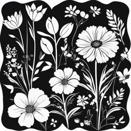 Flower Clipart Black White,Illustrating a monochrome garden mural  simple, 2d flat