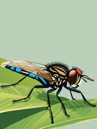 Robber Fly Prey Clip Art - A robber fly with captured prey,  color vector clipart, minimal style