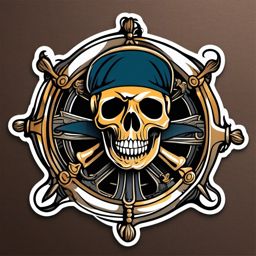 Pirate Ship Helm Sticker - Nautical adventure, ,vector color sticker art,minimal