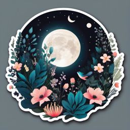 Moonlit garden sticker- Floral beauty, , sticker vector art, minimalist design