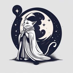 Cat in a wizard's robe, casting magical spells  minimalist design, white background, t shirt vector art