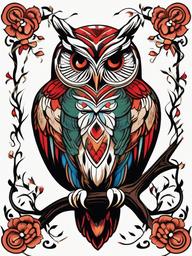 Owl Traditional Tattoo - Capture the timeless charm of tradition with an owl traditional tattoo.  simple color tattoo,vector style,white background