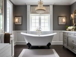 A master bathroom with traditional interior design incorporates a clawfoot tub, classic fixtures, and elegant finishes that transform the space into a luxurious retreat.  