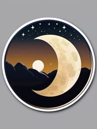 Moon Sticker - Crescent moon in the night sky, ,vector color sticker art,minimal