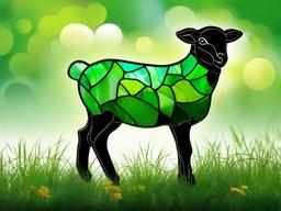 Stained Glass Lamb - Playful lamb in green meadow  