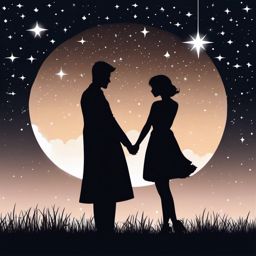 Couple's Silhouette beneath the Starry Sky Emoji Sticker - Love under a celestial canvas, , sticker vector art, minimalist design