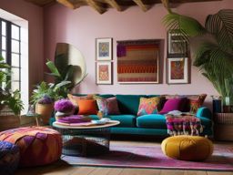 Bohemian Chic Lounge - Embrace bohemian style with an eclectic and relaxed living room. , living room decor ideas, multicoloured, photo realistic, hyper detail, high resolution,