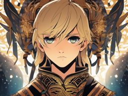 Front facing face, boy with blonde hair, big eyes in a tribal setting with mythical creatures.  close shot of face, face front facing, profile picture pfp, anime style