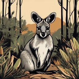 Cute Wallaby in an Australian Bushland  clipart, simple